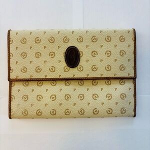Vintage Pollini Made in Italy Monogram Canvas & Leather Trifold Wallet 6.5x4